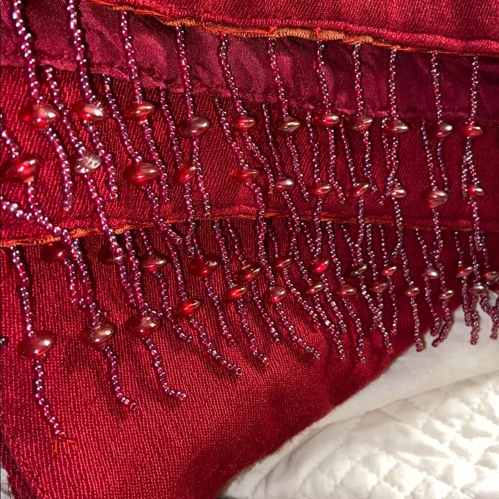 Red large beaded wrap scarf 🧣 shawl pashmina silk